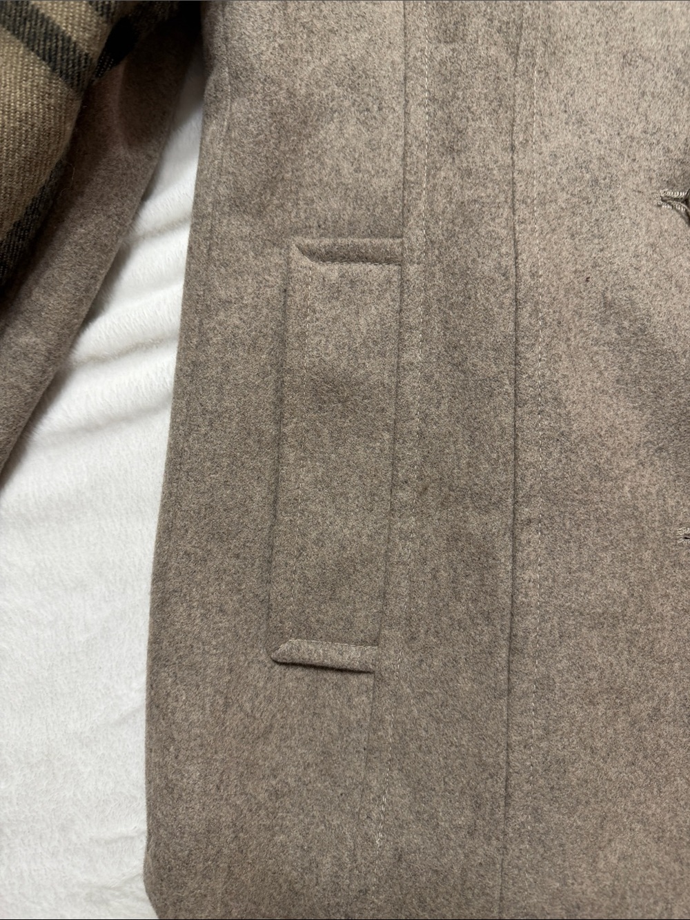 London Fog Taupe Wool-Blend Pea Coat with Olive-Striped Scarf - Picture 6 of 12